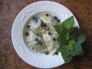 A picture of huckleberry dumplings similar to those described in this recipe.